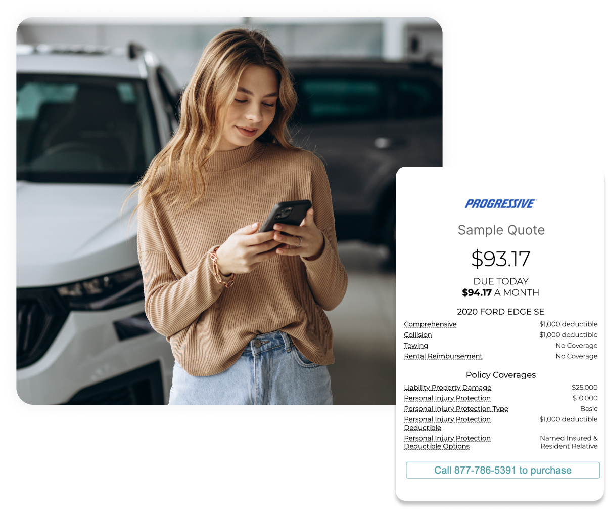 Women using phone to get a Sunkey Autorater Auto Insurance Quote